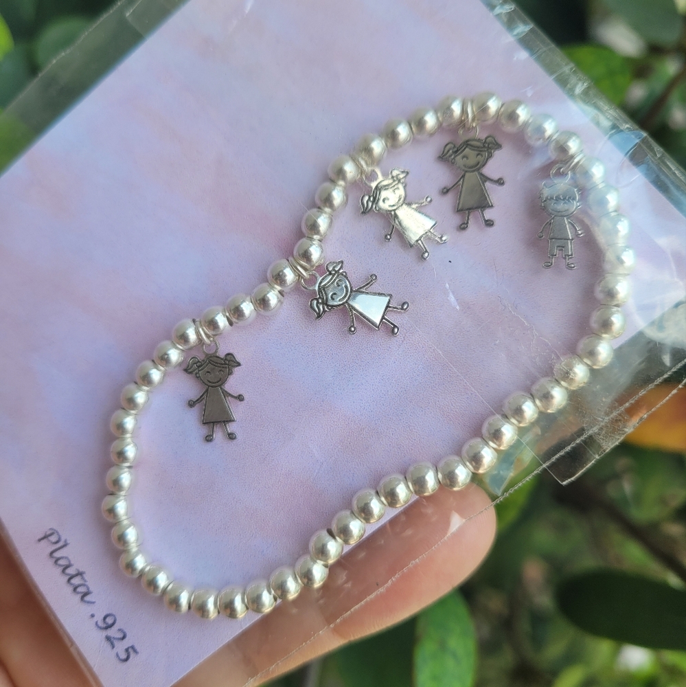 Silver Beaded Kids Bracelet For Women